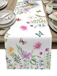 Spring Flower Butterfly Table Runner Luxury Kitchen Dinner Cover Mariage Party décor Coton en lin Nappe