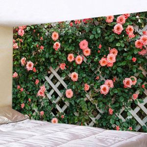 Fleurs de printemps clôture en bois Tapestry nature rose plante fleur jardin fenêtre tapisserie mur suspendu pour chambre à coucher