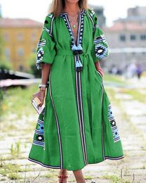 Printemps Style français femmes tenue décontractée caftan imprimer grande balançoire a-ligne Maxi Vestidos Eid Mubarak Abaya robe d'été Robe longue Robe
