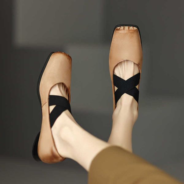 Printemps chaussures de ballet usées en cuir complet nez de cochon Mary Jane à l'intérieur et à l'extérieur de gros pieds simples femmes 230830
