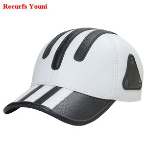 Printemps en cuir véritable chapeau pour hommes en plein air blanc noir Patchwork Baseball casquette plate mâle mince canard langue Chic camionneur