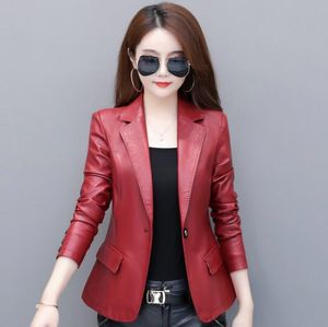 Chaqueta de cuero genuino de primavera para mujer, abrigo de piel de oveja ajustado a la moda coreana, chaquetas de cuero auténtico negro y rojo, chaqueta informal para mujer