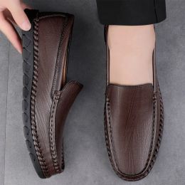Spring Genuine Moccasin Quality High Leather Design Loafers Slip On Soft Flat Casual Men Business Handmade Boat Shoes B