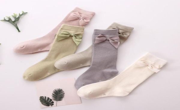 Printemps filles ruban arcs princesse chaussettes enfants coton tricoté 34 genou haute chaussette enfants jambe ajustement 18T F31731900491