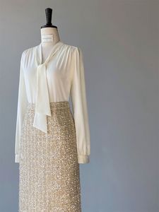 Spring haute couture elegante rok champagne tweed pailletten gesplitst midkalf rechte mode casual rokken a2n241020