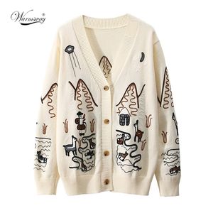 Primavera de alta calidad de moda bordado con cuello en V de gran tamaño Cardigan de manga larga de un solo botón suéter de punto C-092 210914