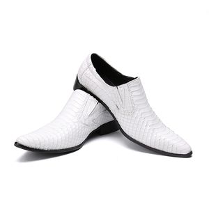 Lente hoge kwaliteit witte slang huid slip op mannen jurk schoenen lederen party bruiloft flats formele loafer sapato masculino