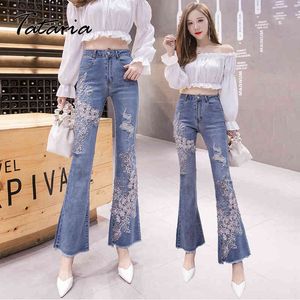 Spring High Cintura Flare Jeans Mujeres Bell Bottom Denim Ladies Skinny Retro Mujer Tobillo Pantalones Pantalones 210514