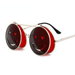 Lente Scharnier Bril Schattig Lachend Gezicht Vrouwen Opvouwbare Punk Zonnebril Unieke Mannen Dubbele Lens Getinte Steampunk Bril UV400