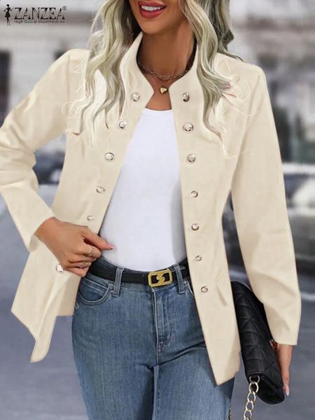 Primavera vacaciones OL chaqueta de cintura ZANZEA mujeres Chaquetas de manga larga moda abrigo con cuello alto Casual botones dobles Outwears 240130