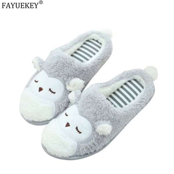 FAYUEKEY – pantoufles en peluche de coton pour femme, chaussures plates en fourrure chaude avec hibou de dessin animé, pour l'intérieur, printemps, automne, Y2 27