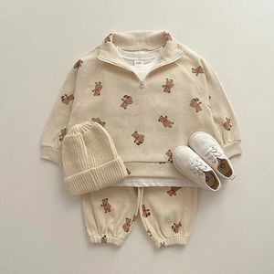 Lente Baby Baby Cartoon Kleding Sets Peuter Jongens Meisjes Lange Mouw Sweatshirt Broek 2 Stuks Pak Kinderen Schattige Beer kleding Set 240104