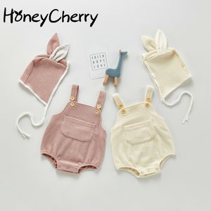 Lente baby babymeisje bretels bodysuits klimmen kleding leotard met dop 210515