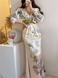 Spring Japan Style Elegant Floral Midi Dres Vintage Chic BodyCon Party Party Vestidos Femelle Fashion S Robe 240403