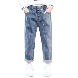 Printemps Jeans Fille Peinture Imprimer Pour Les Filles Casual Automne Adolescente Vêtements École 6 8 10 12 14 Année 211102