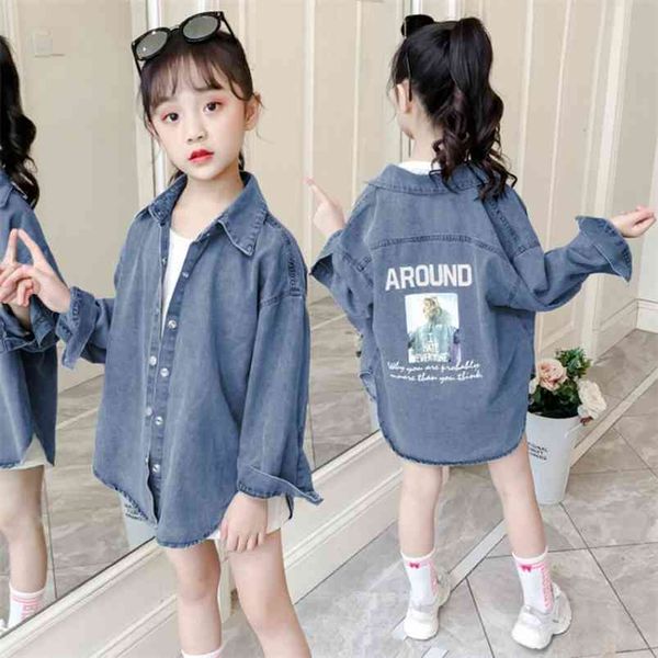 Jeans de printemps enfants manteau mode enfants chemisier vestes automne coréen bébé filles longs manteaux denim hauts vêtements d'extérieur 4-14 ans 210622