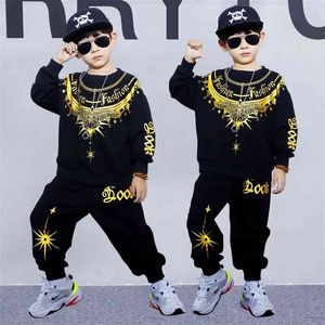 Lente Kids Kleding Sets Voor Big Jongens Mode Kinderen Sportpakken O-hals Sweatshirts Baby Losse Broek 2 Stuk Set 210622