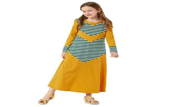 Spring Childs Girls Dress Stripe Stripe Abaya Dubai Kaftan Muslim Child Jilbab Islamic Party Cocktail Bure Ramadan4391276