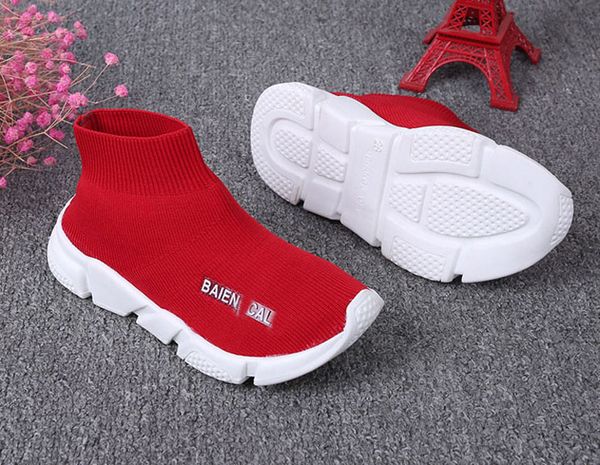 Primavera Kids'Shoes Edición coreana Calcetines de punto de lana para niños Zapato Niños y niñas Deportes elásticos Zapatillas de deporte de ocio