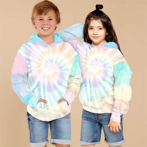 Spring Kids Tie Dye Hoodie Jerseys de manga larga Casual Boys Girls Sudadera con capucha Ropa para niños 7 8 9 10 12 14Years 211029