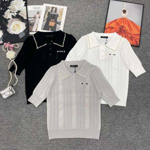 Spring gebreide top designer trui damesletter grafische tee polo kraag korte mouwen t-shirt slanke pullover t-shirts Aziatische maat