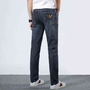 Printemps coréen et été marque de mode Jeans hommes élastique Slim Fit petite jambe pantalon droit