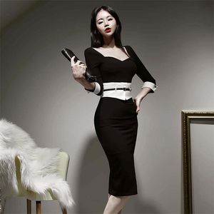 Printemps coréen dame sexy spectacle mince dessiner dack élégant bureau de fête de la mode pour les femmes robes 210602