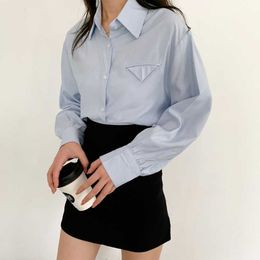 Spring Korean Loose-fitting Shirt Dames Solid-Color Lange Mouwen Casual White Turn-Down Collar Blouse 210607