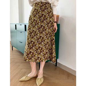 Spring Korean Soft Floral A-line Rok Dames Elastische Taille Forest Temperament Simple 9812 210607