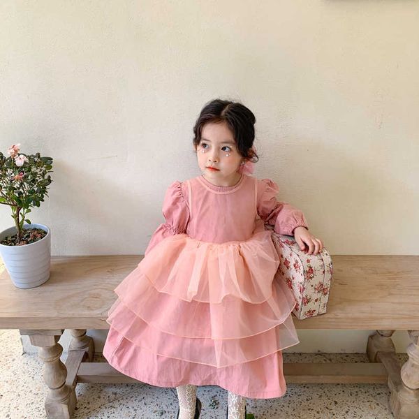 Printemps style coréen petite princesse robe en couches 2pcs ensembles bébé filles mode mignon à manches longues robes de fête d'anniversaire 210615