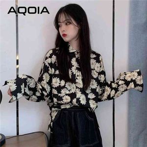 Spring Koreaanse stijl lange mouw vrouwen blouse shirt y2k button up losse dames shirts bloemen afdrukken vrouwelijke kleding 210521