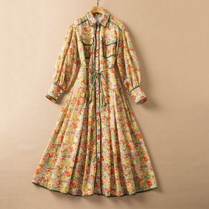 Printemps revers cou robe ceinturée florale multicolore à manches longues boutons simple boutonnage robes décontractées S2O080116 grande taille XXL