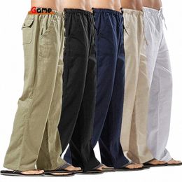 Printemps lin large hommes pantalons coréen pantalon surdimensionné Cott Streetwear mâle nouveau Yoga pantalon décontracté hommes vêtements pantalons de survêtement Y2N7 #