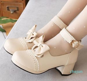 Spring Lolita Girls Comfortabele Mary Janes Bowtie Lace Ruffles Platform High Heel Cosplay Dames herfstgrootte31-43