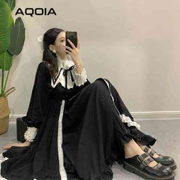 Primavera estilo Lolita mujeres vestido Vintage volantes manga larga moda marinero cuello mucama Cosplay señoras es 210521
