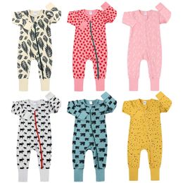 Primavera de manga larga con estampado de animales, mamelucos para bebés y niñas, monos de algodón, ropa para niños, trajes para escalar, ropa de dormir con cremallera Suttont 240118