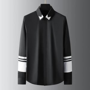 Chemises décontractées à manches longues printanières pour hommes collier en noir et blanc décoration de bosses d'affaires Shirts robes formelles 240422