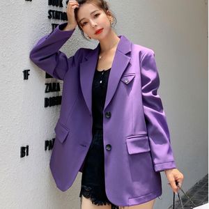 Printemps à manches longues de haute qualité dames bureau violet manteau décontracté Chic lâche simple boutonnage cranté cou Blazer femmes 210510