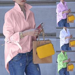 Lente Lange Mouwen Tops Dames Casual Shirts Top Revers Shirt 2022 Mode Plain Print Blouse Tops Blouses Dameskleding