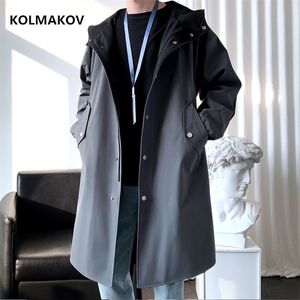 Spring Long Style Coat Men's Trench décontracté de haute qualité, vestes à capuche hommes, vêtements pour hommes coupe-vent FY33 210819