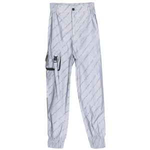 Printemps Lettre Lumineuse Impression Pantalon Cargo Réfléchissant Casual Hip Hop Streetwear Femmes Taille Haute 210531