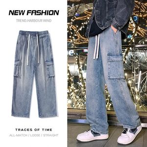 Spring Man Elastic Elastic Cargo Baggy Jeans Pantalon High Street Straight Y2K multi-poches Fashion Wide Jamd 240420