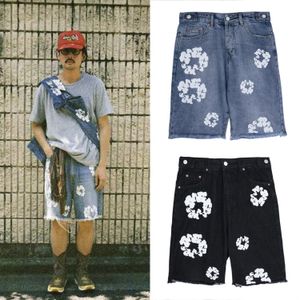Primavera Hombre Moda Azul Algodón Impresión Jeans Pantalones cortos para hombre Tallas grandes Diseñador Short Denim Jean 3XL Negro