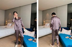 Spring Mandarin Couple Sleeping Longsleeved Silk Pyjamas for Men Satin Pyjama Male Fleur imprimé SleepingGown Home Clothi4880968