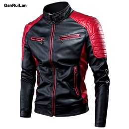 Lente mannen casual motor splitsen fleece lederen jas mannen herfst mode fietser vintage warm lederen jas jas mannen 210518