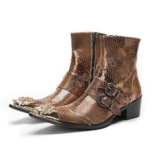 Spring Men High Heel Martin Boots Belt Buckle Decorate puntige lederen laarzen mannelijk verhogen sociale laars