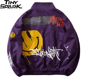 Veste de printemps veste en ventre-vent jaune face graffiti Hip hop piste de piste streetwear zipper veste manteau violet hipster 2011047471887