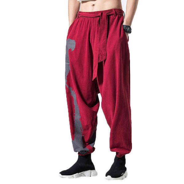 Printemps Hommes Lin Coton Pantalon Style Chinois Large Pipe Blouses Jogger Pantalon Homme Hip Hop Streetwear Croix J220629