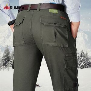 Printemps Hommes Multi-poches Épais Salopette Homme Automne Europe Casual Droite Coton Noir Long Pantalon Armée Vert Cargo Pantalon 201130