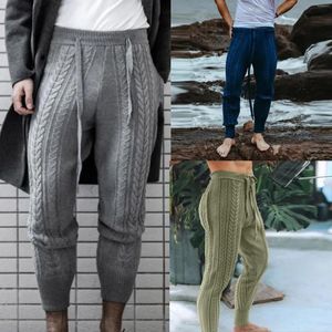 Printemps pantalons pour hommes hommes pantalons tricotés mince mode mâle longueur cheville cordon couleur unie crayon automne hiver chaud pantalon en laine